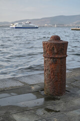 Fototapeta premium Mooring bollard. Rusty old mooring bollards.