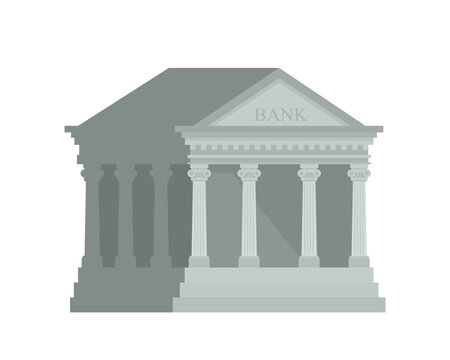 Bank building on white background. Architecture public building with columns. University or government institution. Vector illustration. Eps 10.