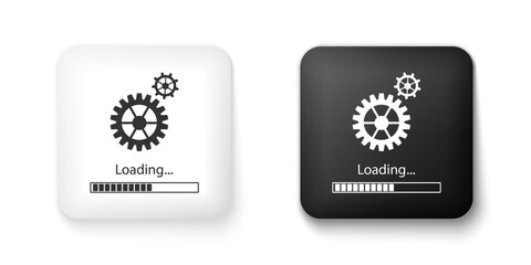 Black and white Loading and gear icon isolated on white background. Progress bar icon. System software update. Loading process symbol. Square button. Vector.