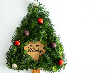 Creative Handmade Christmas tree with paper card note and decorative balls