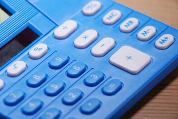 Fototapeta na wymiar close up of blue color calculator