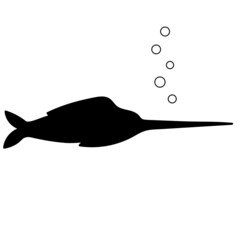 Vector sword fish web clipart. Funny, cute illustration for children's room decor, stickers, games and postcards. Hand-drawn print and Doodle.