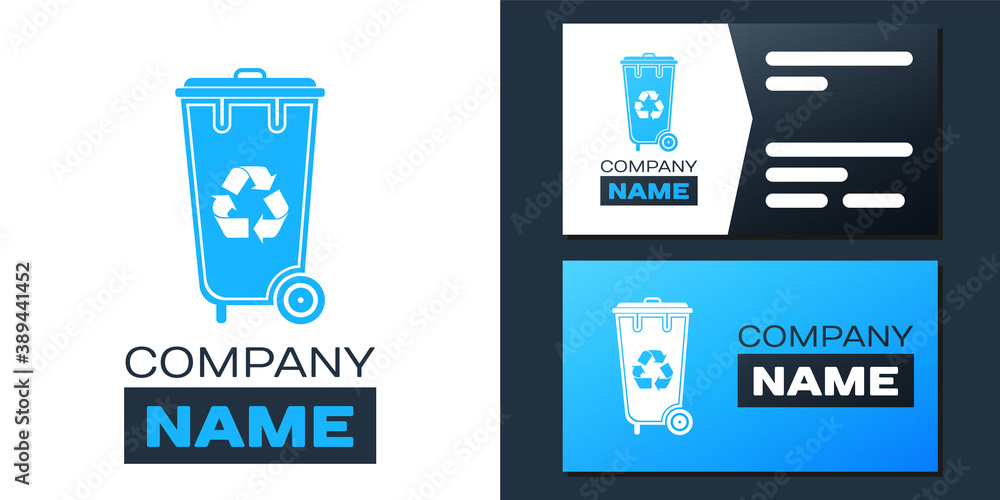 Poster logotype recycle bin with recycle symbol icon isolated on white background. trash can icon. garbage 