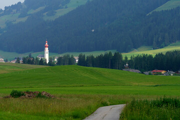Cycleway of Pusteria valley at summer. Villabassa