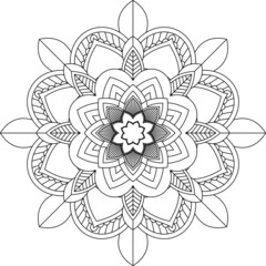 Easy Mandala coloring book simple and basic for beginners, seniors and children. Set of Mehndi flower pattern for Henna drawing and tattoo. Decoration in ethnic oriental, Indian style.