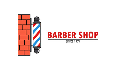Barber shop banner. With colorful pole. Hairdresser. Vector on isolated white background. EPS 10