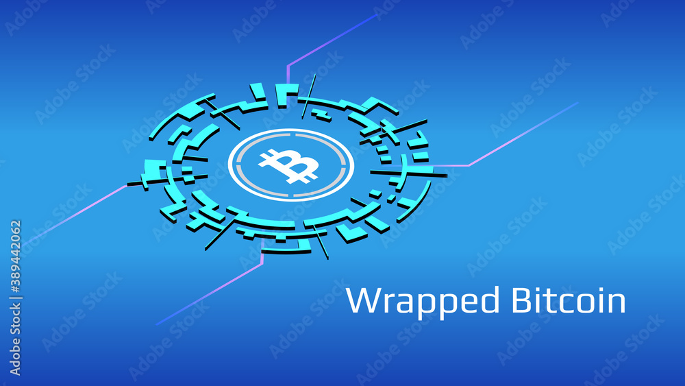 Wall mural wrapped bitcoin wbtc isometric token symbol of the defi project in digital circle on blue background