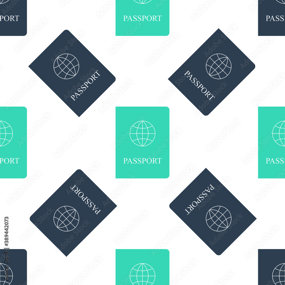 Poster green passport with biometric data icon isolated seamless pattern on white background. identificatio