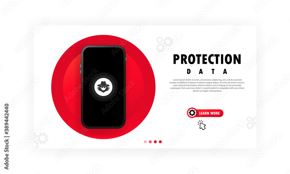 Poster smartphone data protection banner. confidential data secure concept. vector on isolated white backgr