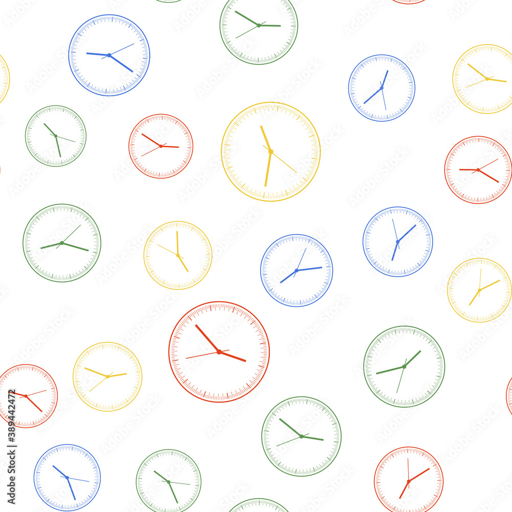 Poster color clock icon isolated seamless pattern on white background. time icon. vector.