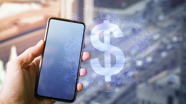 Smartphone with USD digital currency, concept of United States digital dollar project, online payment, currency security and encryption