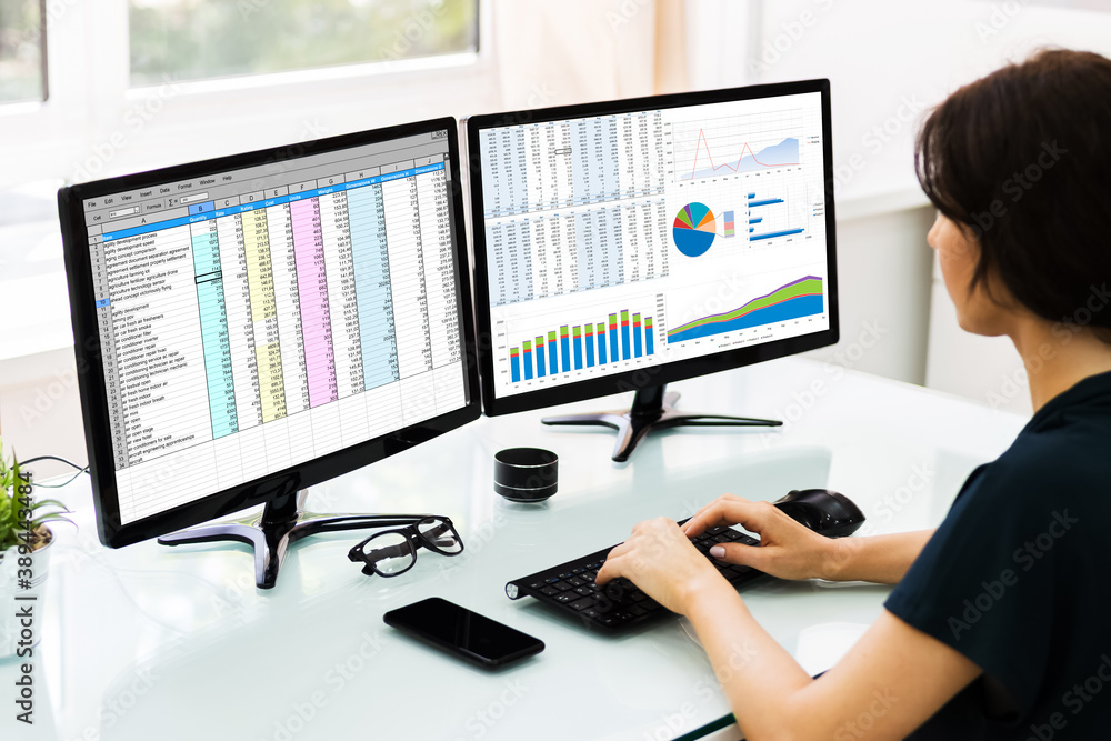 Poster analyst employee working with spreadsheet