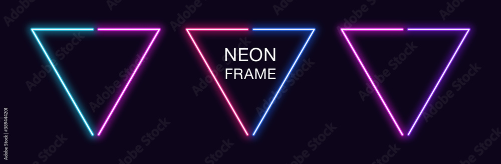 Aufkleber neon triangle frame. set of triangular neon border in 2 outline parts. geometric shape