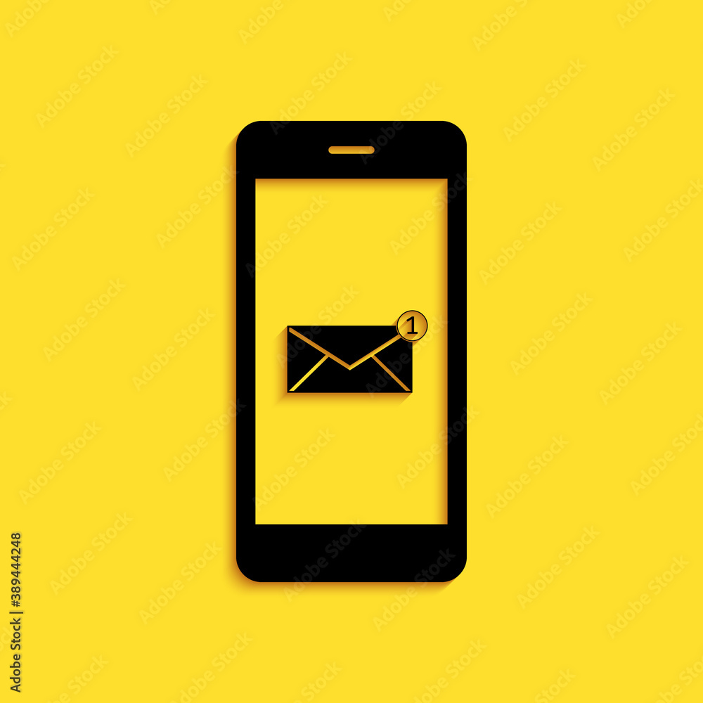 Aufkleber black received message concept. new email notification on the smartphone screen icon isolated on yel