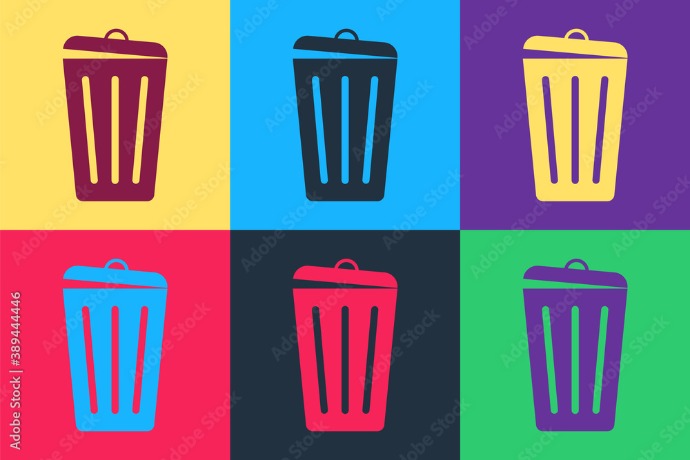 Poster pop art trash can icon isolated on color background. garbage bin sign. recycle basket icon. office t