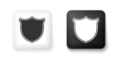Black and white Shield security icon isolated on white background. Protection, safety, security concept. Firewall access privacy sign. Square button. Vector.