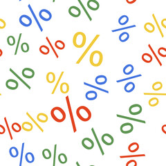 Color Percent symbol discount icon isolated seamless pattern on white background. Sale percentage - price label, tag. Vector.
