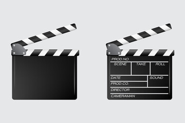 Real clapper Cinema  and cinematography details. Film Time vector isolated illustration - obrazy, fototapety, plakaty
