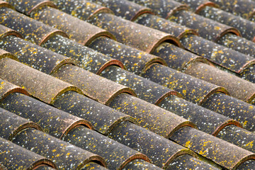 Roof with old moldy tiles.