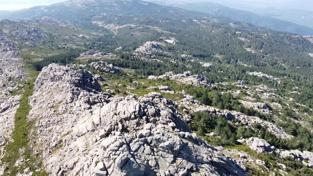 green mountain landscape in sardinia (monte limbara), drone view