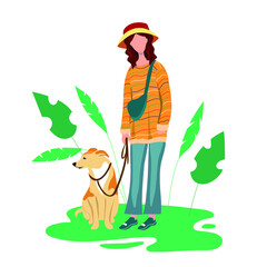 Woman walking dog