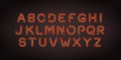 Vector realistic isolated marquee light bulb neon font for template decoration and invitation covering. Concept of broadway and show.