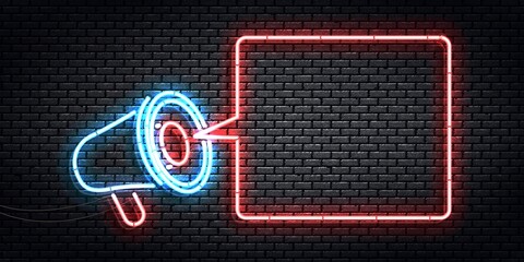 Vector realistic isolated neon sign of Megaphone frame logo for template decoration.