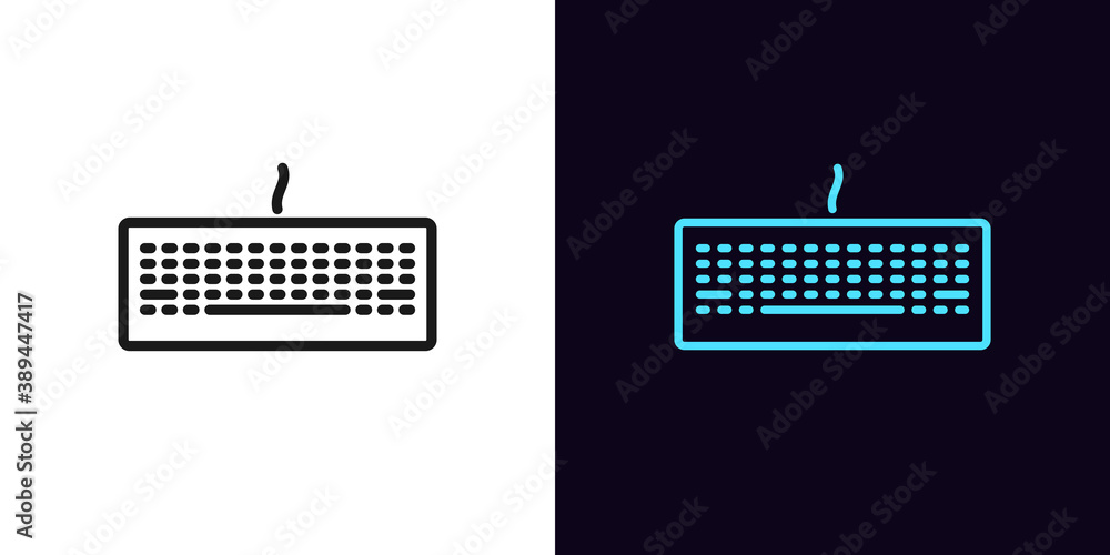 Poster outline keyboard icon. linear keyboard sign, isolated gaming keypad with editable stroke