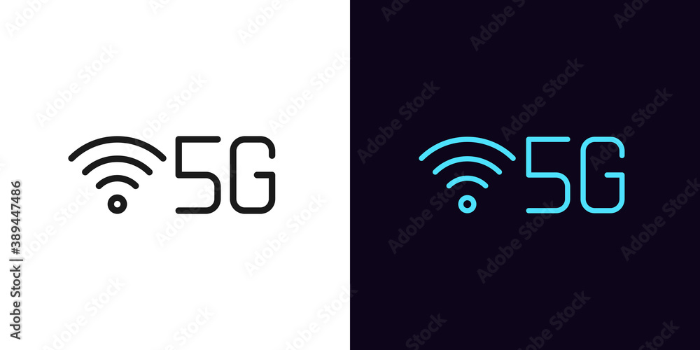 Wall mural outline 5g network icon. linear 5g technology sign, isolated symbol for high speed internet with edi