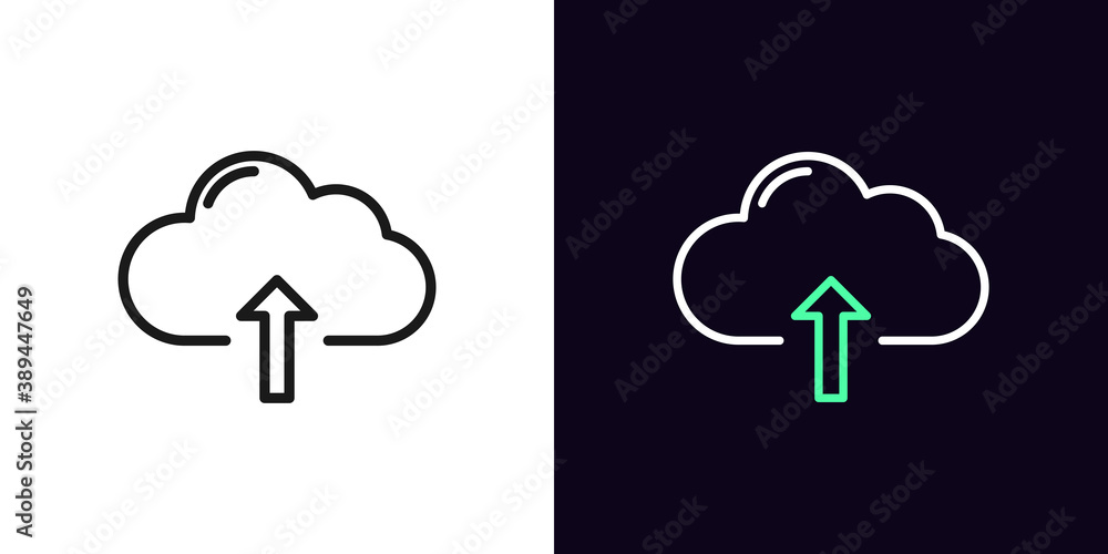 Poster outline cloudy upload icon. linear cloud storage sign, isolated network storage with editable stroke