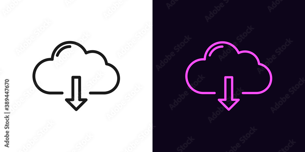 Poster outline cloudy download icon. linear cloud storage sign, isolated network storage with editable stro