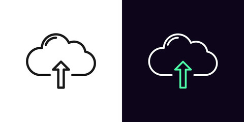 Outline cloudy upload icon. Linear cloud storage sign, isolated network storage with editable stroke