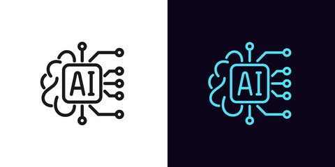 Outline AI icon. Linear artificial intelligence sign with editable stroke, digital mind - obrazy, fototapety, plakaty