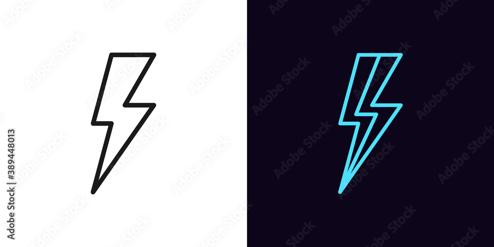 Wall mural Outline lightning bolt icon. Linear thunder flash sign with editable stroke, electrical discharge