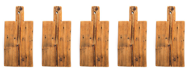 concept of cooking various dishes. Vintage kitchen board for cooking on a white background, copy space
