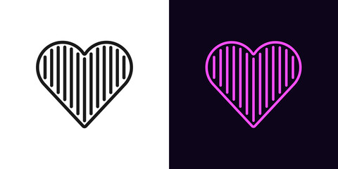 Outline heart icon. Linear heart sign with vertical line texture, heart shape with editable stroke