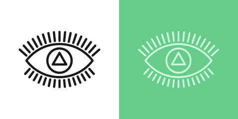 Outline magic eye icon with editable stroke. Linear eye sign with triangular iris, spiritual vision