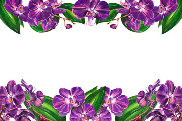 Obraz na płótnie Canvas colourful blooming purple orchid frame for wedding card