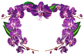 Fototapeta na wymiar colourful blooming purple orchid frame for wedding card