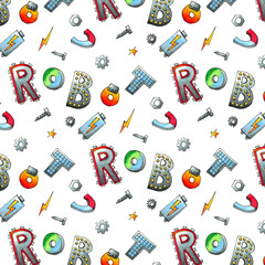 cartoon robot doodle marker illustration pattern print