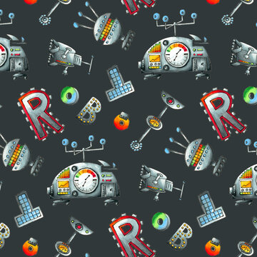 cartoon robot doodle marker illustration pattern print