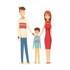 Happy young family. Dad, mom and son together. illustration.