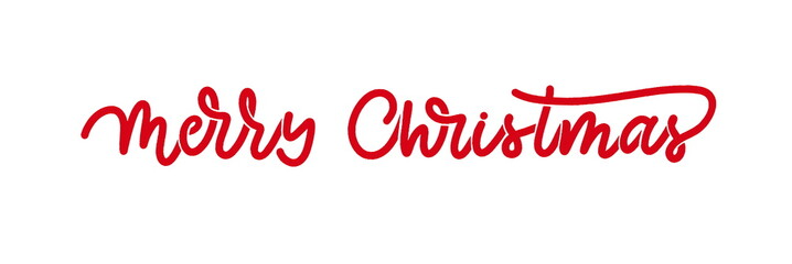 Merry christmas red hand lettering inscription for winter holiday design, calligraphy vector.