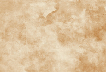 Old brown paper parchment background design with distressed vintage watercolor or coffee stains and ink spatter and white faded shabby center, elegant antique beige color - 389453225