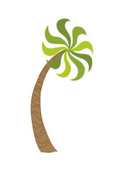 Tropical palm on island with sea waves illustration isolated white background. Beach under palm tree. Summer vacation in tropics. Cartoon illustration