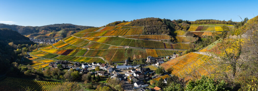 Hiking in the Ahr valley on a sunny autumn day on the red wine trail