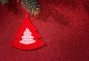 Felt Christmas tree toy in the shape of a fir with embroidery