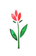 Abstract watercolor painted red flower. Decorative design element.