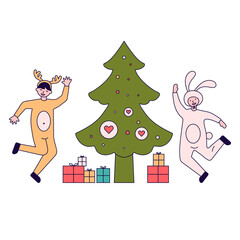 Christmas party. Vector illustration of diverse people in Christmas outfits