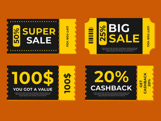 Obraz premium Set of coupon promotion sale for website, internet ads, social media or coupon. Big sale and cashback coupon discount. Coupon discount with vector illustration